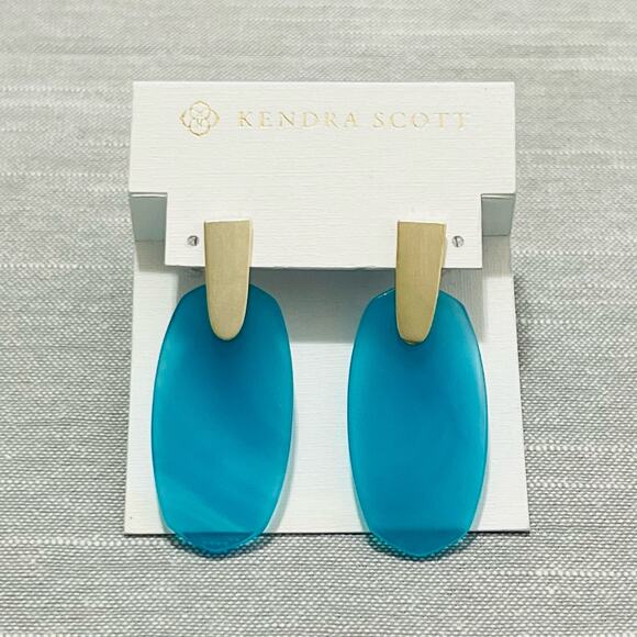 New Kendra Scott Aragon Drop Earrings in Blue Agate - Picture 3 of 7